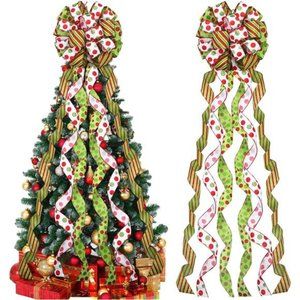 Christmas Tree Bow Topper 47 x 13 Inch Red Green White Polka Dot Large